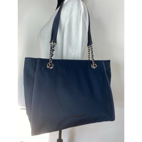 Karl Lagerfeld Paris Large Navy Blue Nylon Tote Chain Handles Shoulder Bag - Picture 3 of 12